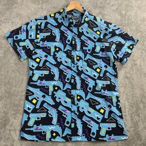 RETRO RIFLE The 80 Shirt Mens Size Large Blue Short Sleeve Button Down Casual